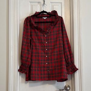 Red festive flannel pattern button down